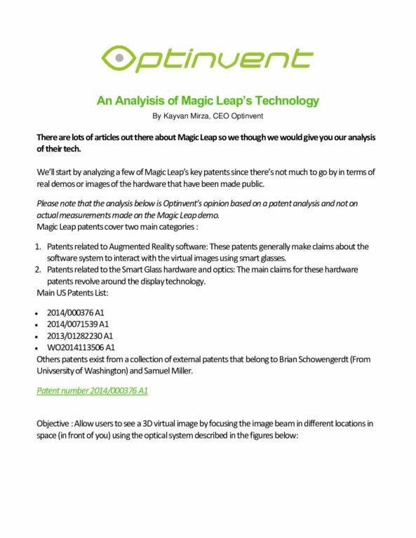 Magic Leap Technology Patent Analysis